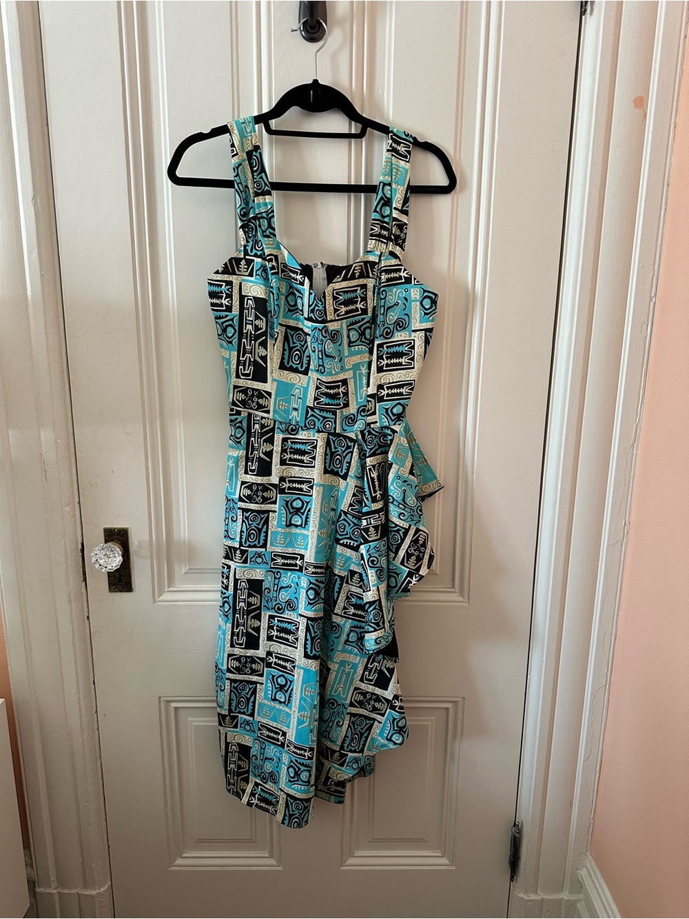 Pinup Couture Turquoise Black Cream Patterned Midi Dress